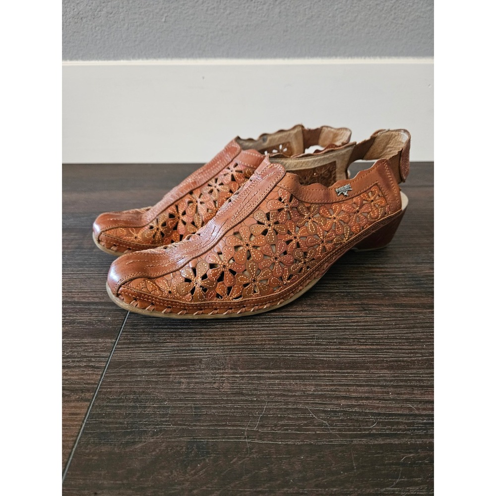 PIKOLINOS Leather Daisy Cutout Scalloped Mules Artisan Boho Cottagecore - Sz 40 - Picture 1 of 12